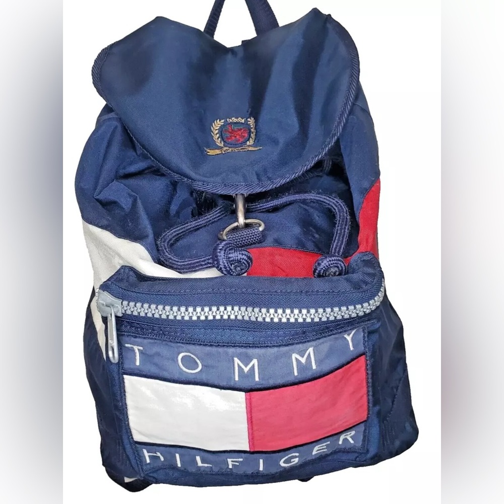 Vintage 90s TOMMY HILFIGER Backpack knapsack Colorblock Iconic Flag Crest Logo